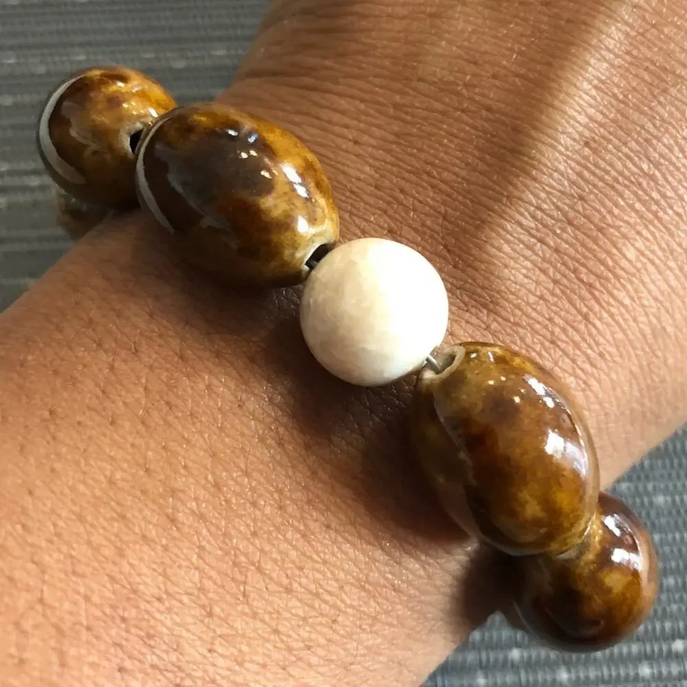 Men’s Handmade Brown & White Beaded Bracelet